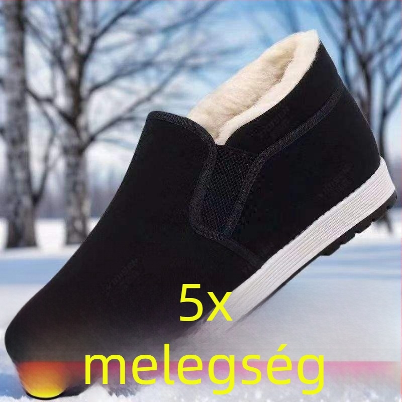 Férfi téli papucs, magas felső pamutból, plüss bélés, csúszásmentes habgumis talp