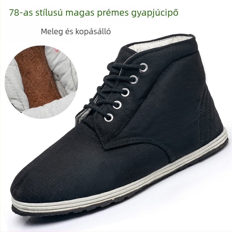 Férfi téli magas talpú pamutcipő, csúszásmentes, kopásálló talppal, többrétegű alj, fűzőkkel, kerek orr
