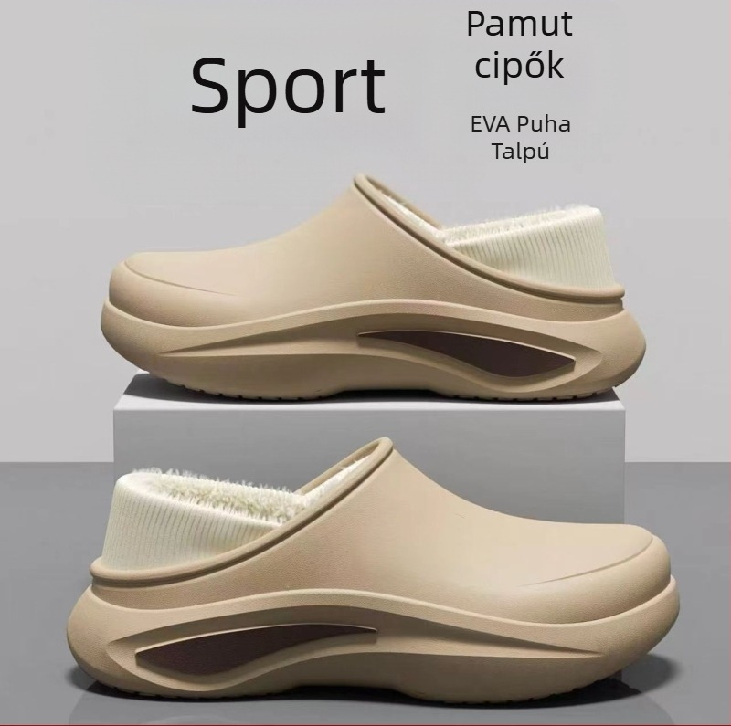 Férfi Baotou pamut papucs, téli beltéri, fleece béléssel, EVA felső rész és talp, zárt sarok