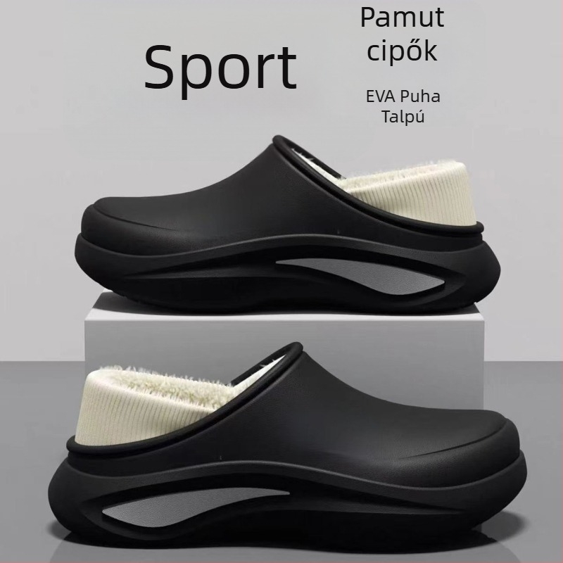 Férfi Baotou pamut papucs, téli beltéri, fleece béléssel, EVA felső rész és talp, zárt sarok