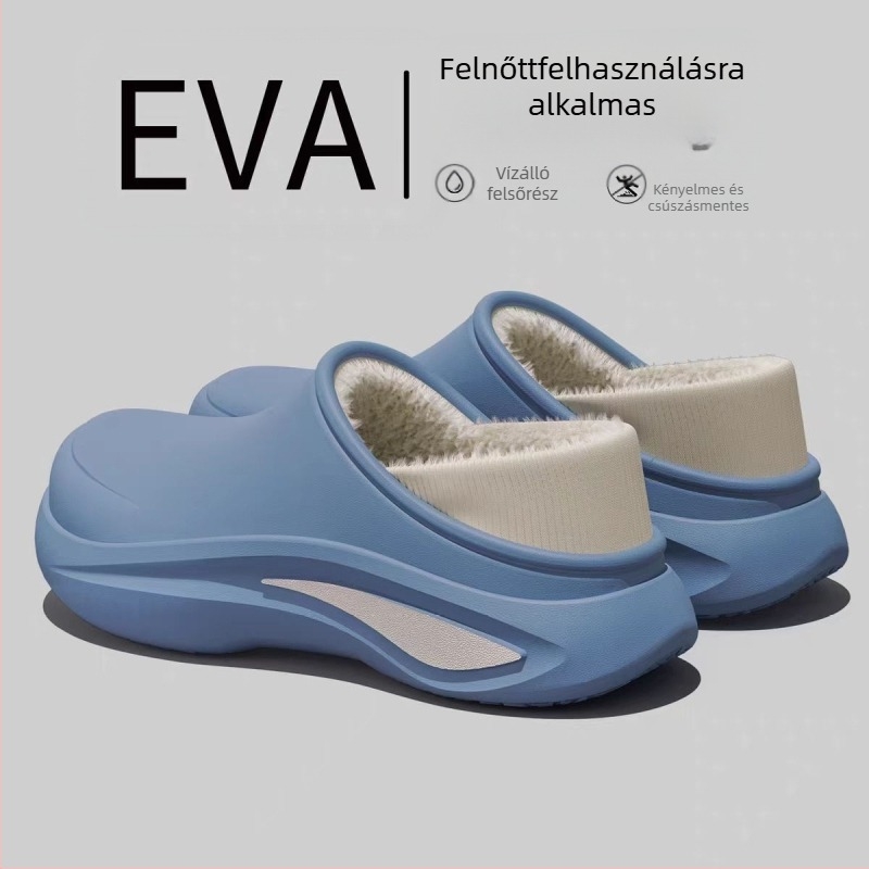 Férfi Baotou pamut papucs, téli beltéri, fleece béléssel, EVA felső rész és talp, zárt sarok