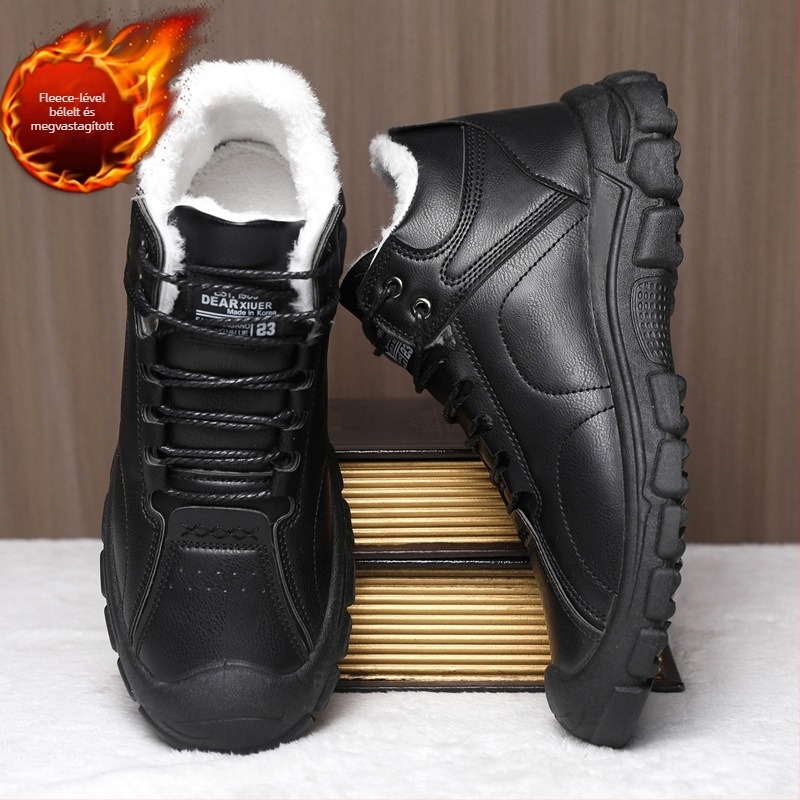 Férfi pamut házipapucs, casual stílus, fleece bélés, PU felső rész, műanyag talp, téli