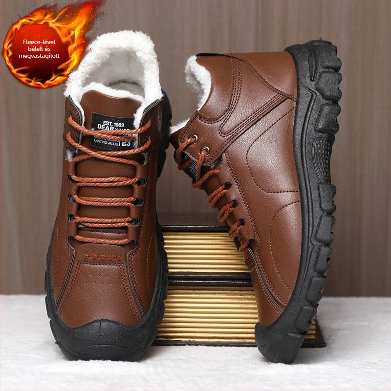 Férfi pamut házipapucs, casual stílus, fleece bélés, PU felső rész, műanyag talp, téli