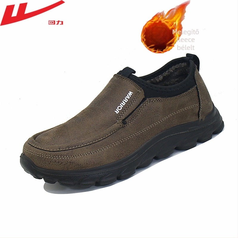 Férfi téli bakancs meleg béléssel, csúszásmentes PU talppal, felső része szintetikus bőrből, vastag talp a mindennapi kényelemért