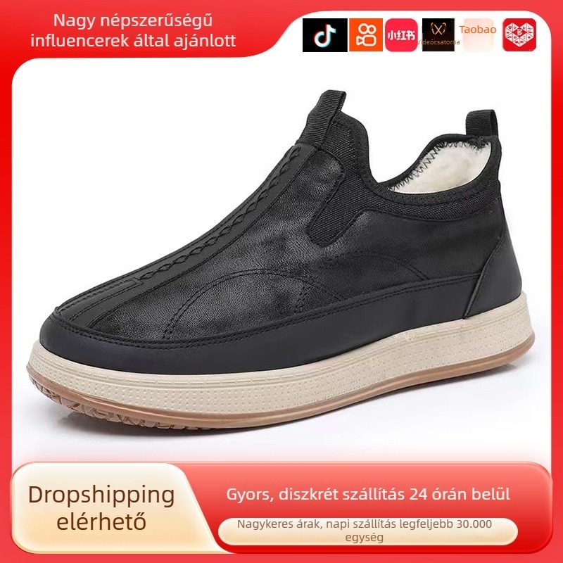 Férfi téli csizma mikroszálas felsőrésszel és fleece béléssel, csúszásmentes PVC talppal, slip-on kivitel