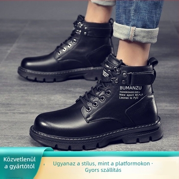 Férfi téli Martin bakancs gyapjú bélés, PU felsőrész, gumi talp, középmagas szár, fűzős