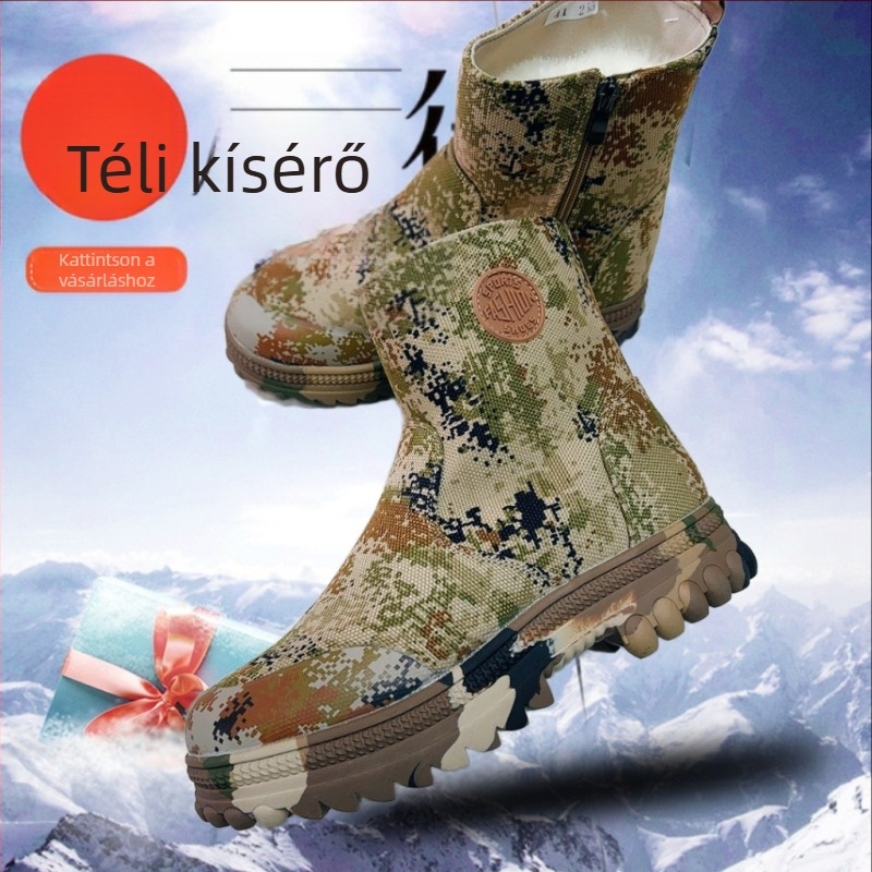 Férfi hócipő gyapjú béléssel, magas szárú, téli, csúszásmentes gumitalpú