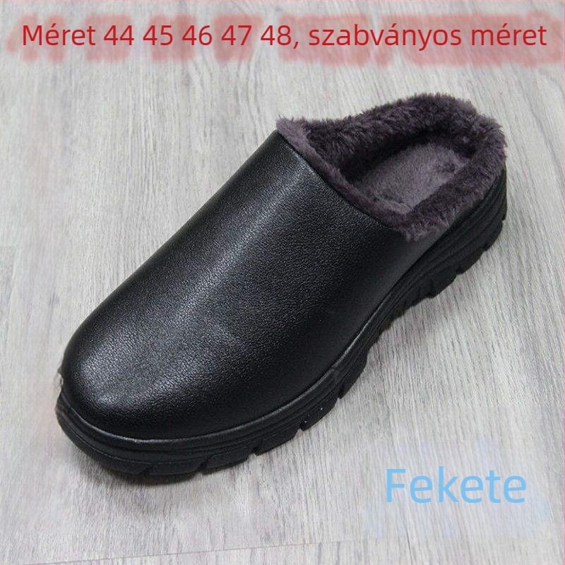 Férfi téli pamut papucs vízálló vastag talppal beltéri és kültéri használatra