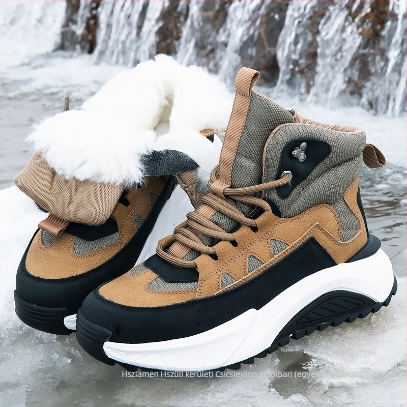 Férfi téli hócipő szőrme bélésével, meleg, vízálló és csúszásmentes talppal.