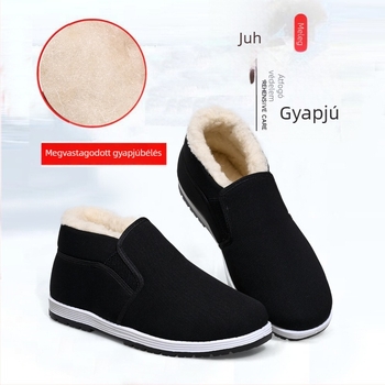 Pamut házicipő, csúszásmentes puha talppal, fleece bélés, Pekingi régi stílus