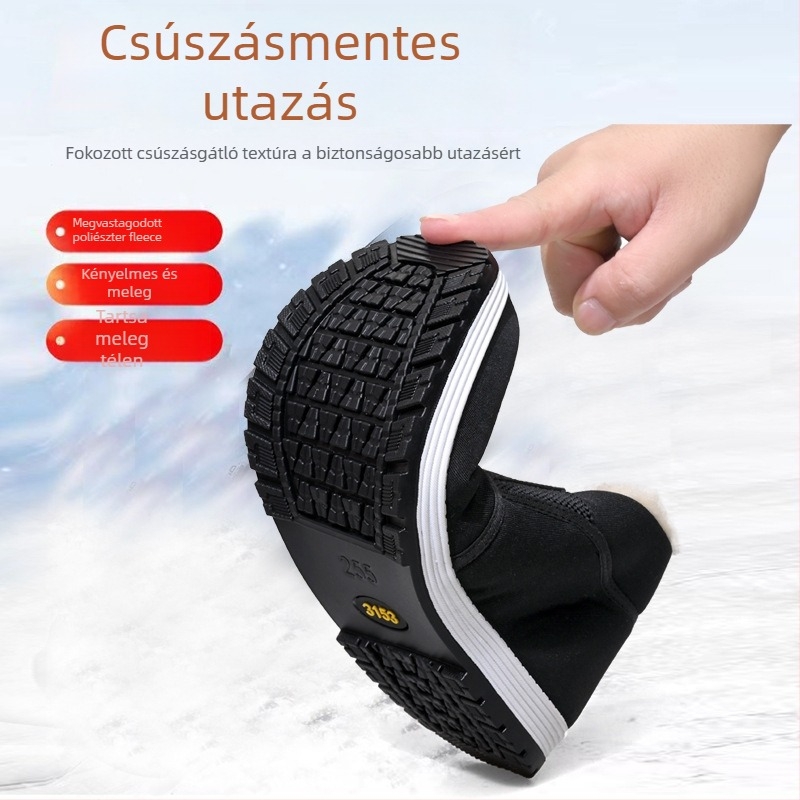 Pamut házicipő, csúszásmentes puha talppal, fleece bélés, Pekingi régi stílus