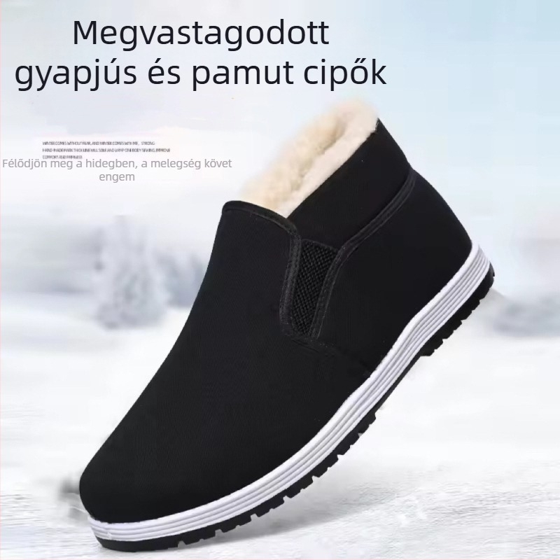Pamut házicipő, csúszásmentes puha talppal, fleece bélés, Pekingi régi stílus