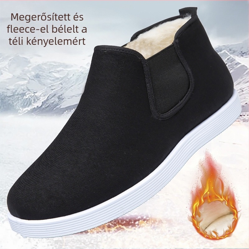 Férfi téli magas pamut papucs, fleece bélés, vastagított, csúszásmentes gumitalppal
