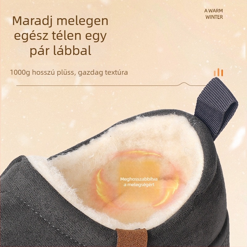 Férfi téli papucs fleece béléses, vastagított szigetelés, PVC csúszásmentes talp