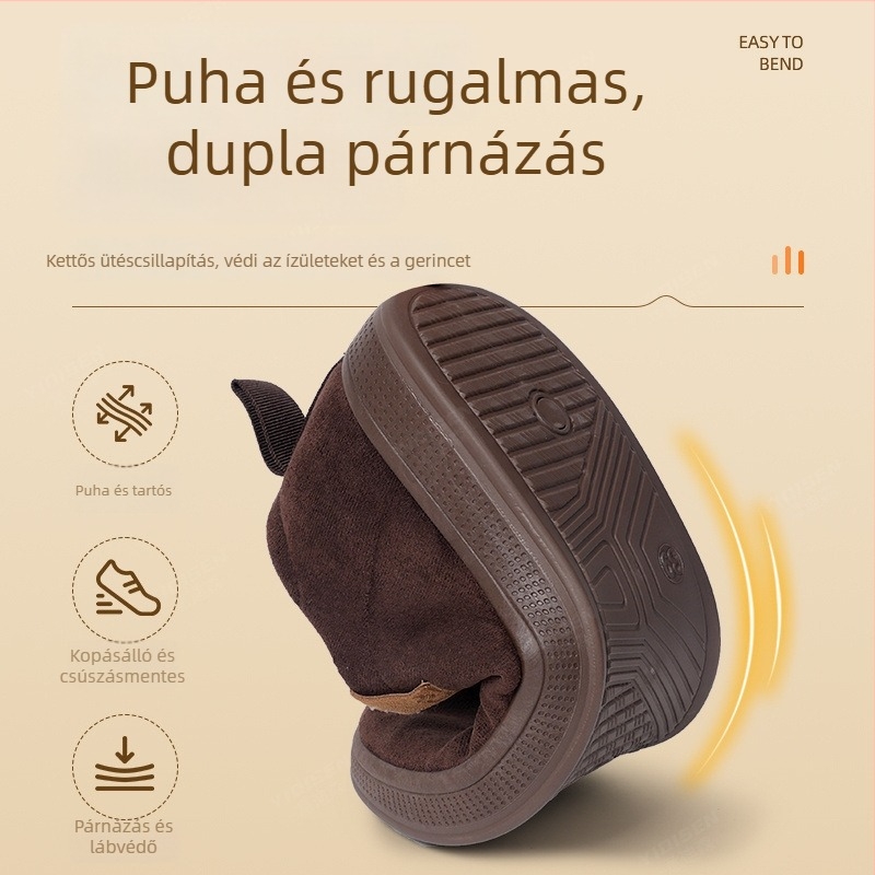Férfi téli papucs fleece béléses, vastagított szigetelés, PVC csúszásmentes talp