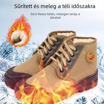 Férfi téli munkacipő fleece béléssel és három védelmi tulajdonsággal: vízálló, olajálló és szennyeződés elleni; vászon felsőrész, műszőrös belső, injekciózott talp