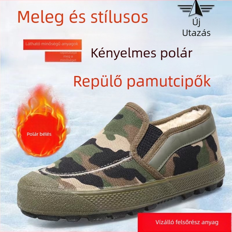 Uniszex téli slip-on cipő fleece béléssel, vízálló gumitalppal és csúszásmentes talppal