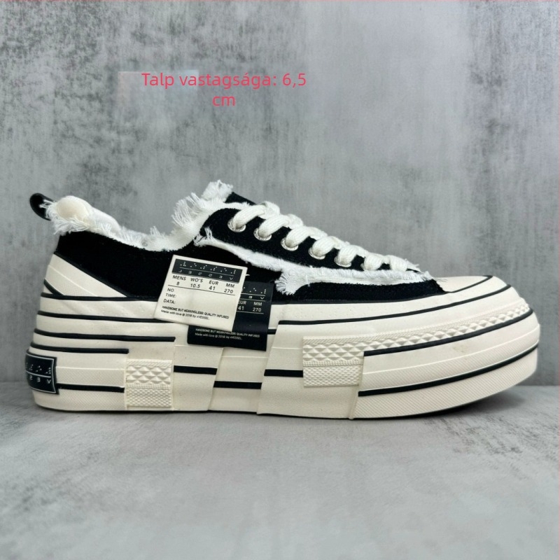 Beggar cipő, vászon felső rész, Unisex, Vastag platform, Elülső fűzés, Vulkanizált gumitalp, Sarokmagasság 6-8 cm