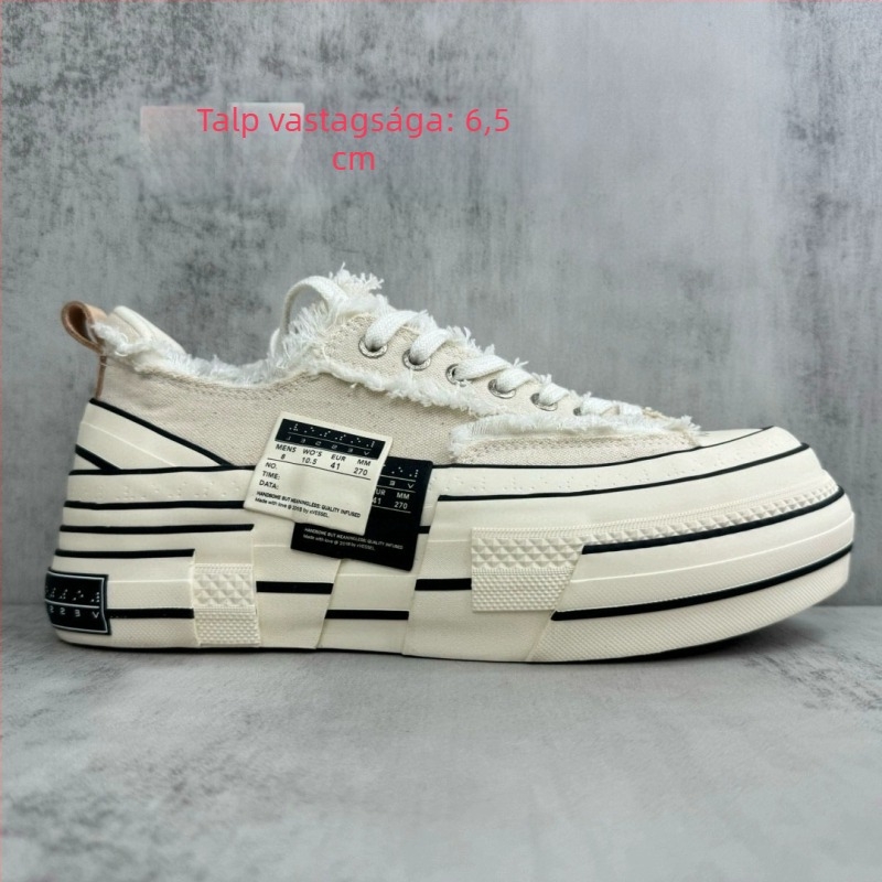 Beggar cipő, vászon felső rész, Unisex, Vastag platform, Elülső fűzés, Vulkanizált gumitalp, Sarokmagasság 6-8 cm