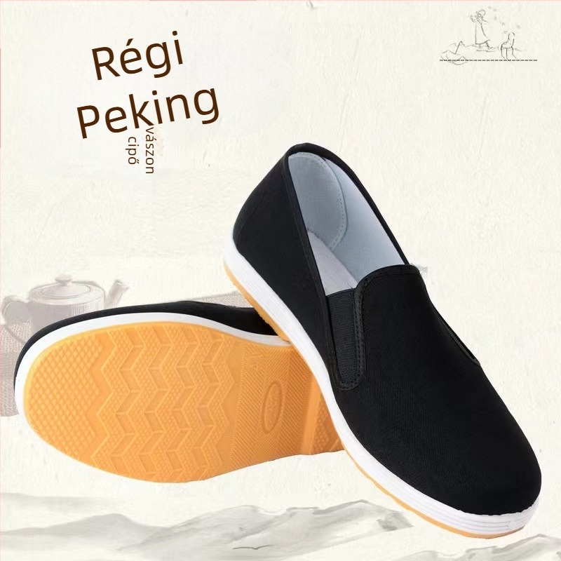 Férfi vászon cipő, kerek orrú, alacsony felső rész, 1–3 cm sarkú, gumitalp