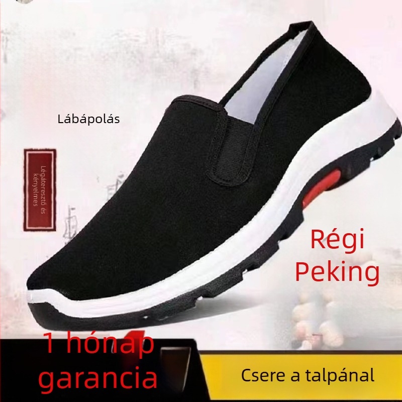 Férfi hegymászó cipő slip-on stílusban — vászon felsőrész, injektált talp, textil talptalp, alacsony sarok 1–3 cm