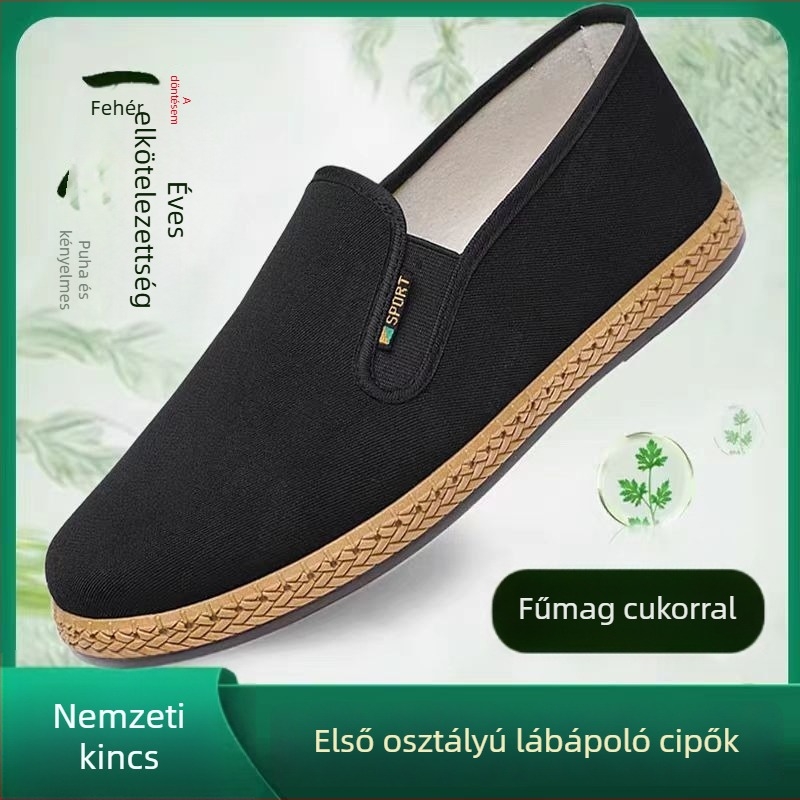 Férfi vászoncipő kerek orrú, alacsony felső rész, elasztikus zárás, textil belső talp, gumírozott talp