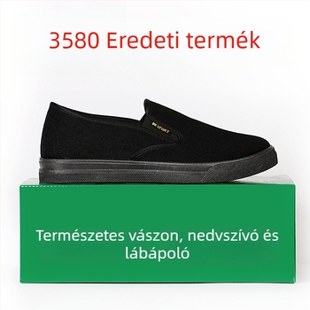 Férfi mindennapi cipő, légáteresztő vászonfelsőrész, elasztikus pántos záródás, EVA talpbetét, kerek orr