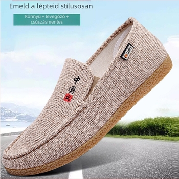 Férfi vászon slip-on mindennapi cipő, talp marháinak ínából készült, lélegző, kopásálló, kerek orr, alacsony profil