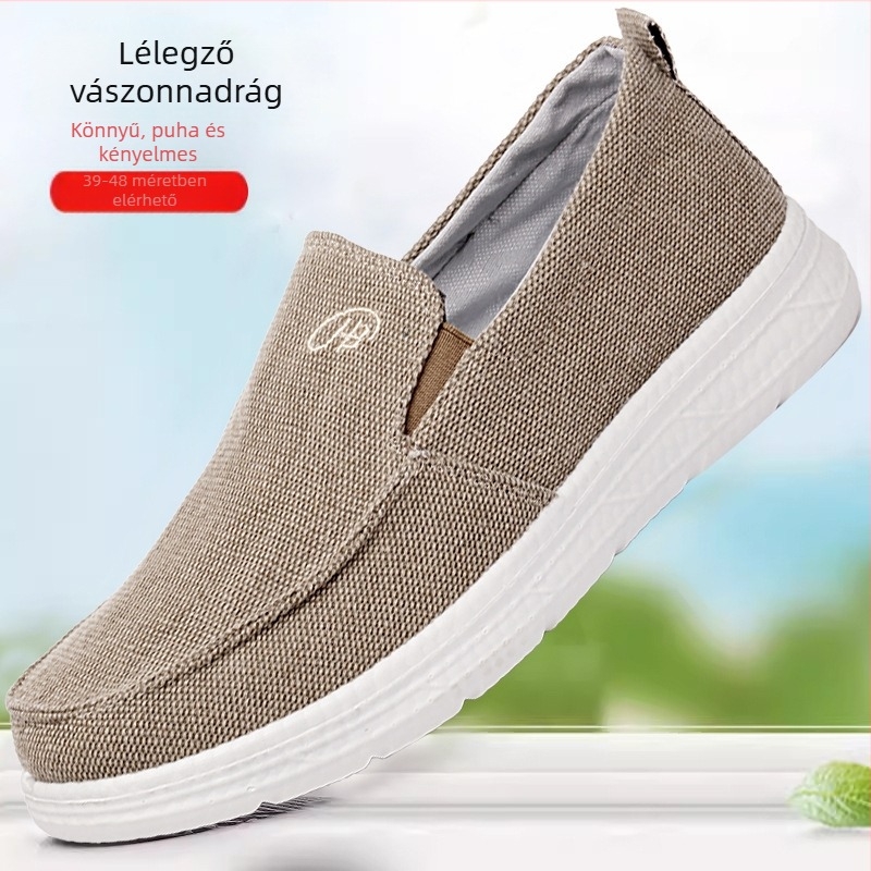 Férfi vászon slip-on cipő — Kerek orr, Vászon felsőrész, Alacsony sarok (1–3 cm), Légáteresztő