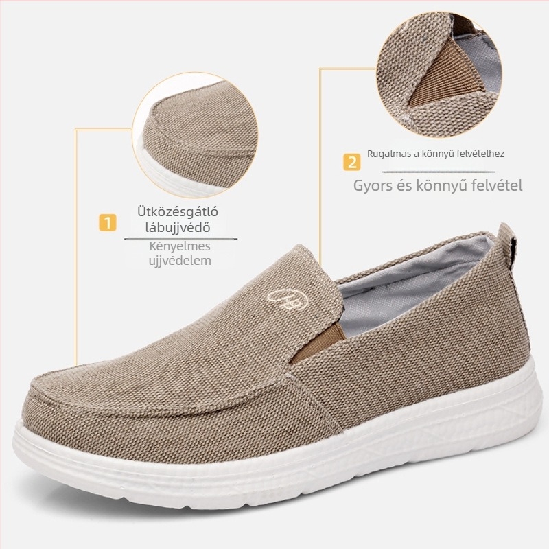Férfi vászon slip-on cipő — Kerek orr, Vászon felsőrész, Alacsony sarok (1–3 cm), Légáteresztő