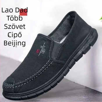 Férfi vászon slip-on cipő, kerek orr, alacsony felső rész, elasztikus szalag, gumírozott talp