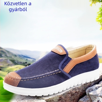 Férfi vászon slip-on cipő, kerek orrú, alacsony sarka 1–3 cm, PVC talp, hálós bélés