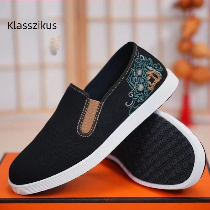 Aite Férfi Etnikus Hímzett Textilcipő – Kerek Orr, Pamut Felső, Légáteresztő, Injektált Műanyag Talp