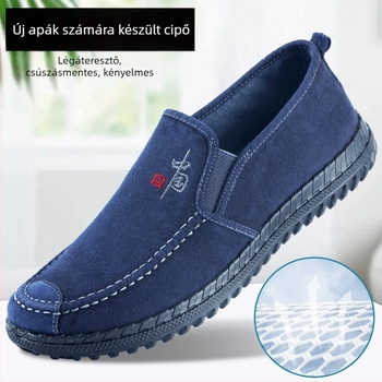 Férfiak számára készült lélegző pamut vászon cipő, Slip-On, casual, kerek orrú, alacsony felső rész, injektált műanyag talp