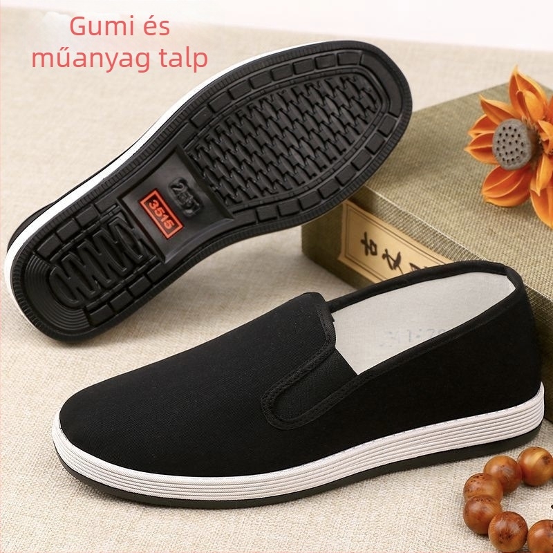 Uniszex vászon munkás cipő, slip-on elasztikus pánttal — lélegző, kopásálló, gumitalp