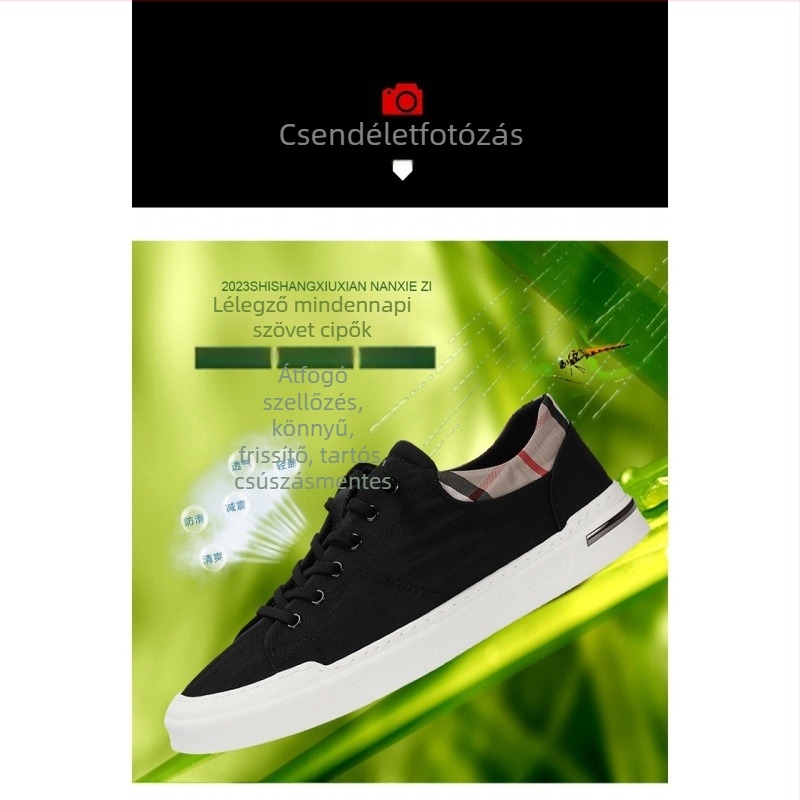 Harezas Férfi Slip-On Vászoncipő — Légáteresztő, Alacsony Profil, Vászon Felső, Hálós Belső, Gumírozott Talp