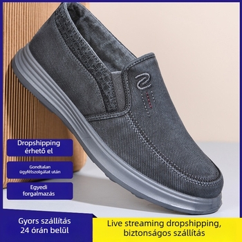Férfi slip-on vászoncipő, légáteresztő, mindennapi, elasztikus pánttal, kerek orr, PU talp