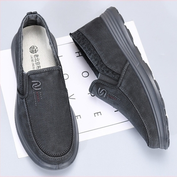 Férfi slip-on vászoncipő, légáteresztő, mindennapi, elasztikus pánttal, kerek orr, PU talp