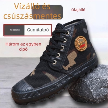 Háromvédelmes magas szárú vászon munkacipő vulkanizált gumitalppal, légáteresztő