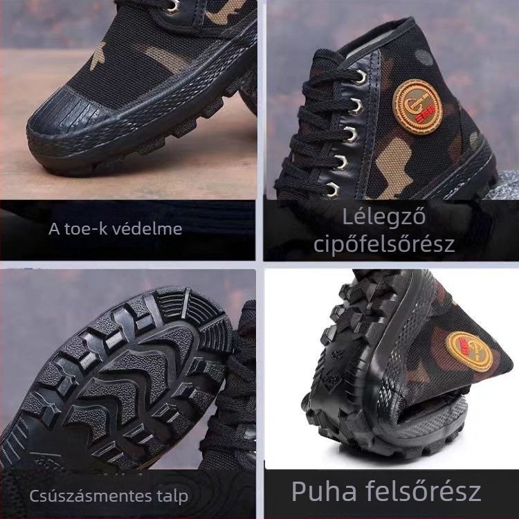 Háromvédelmes magas szárú vászon munkacipő vulkanizált gumitalppal, légáteresztő