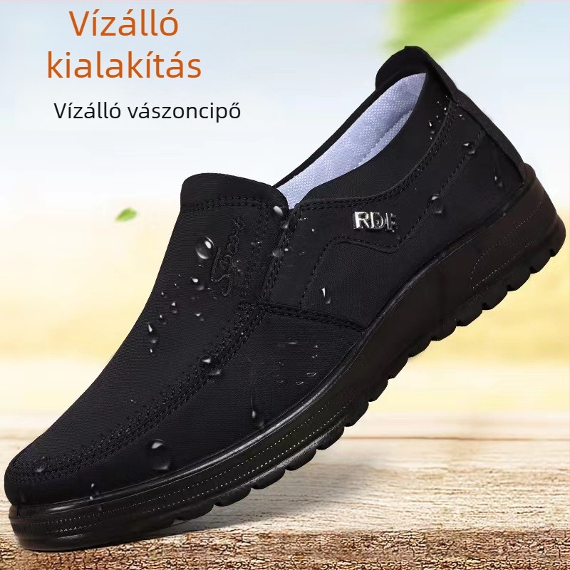 Férfi nyári vászoncipő, lélegző, kerek orr, alacsony szárú, gumírozott talp, vízálló