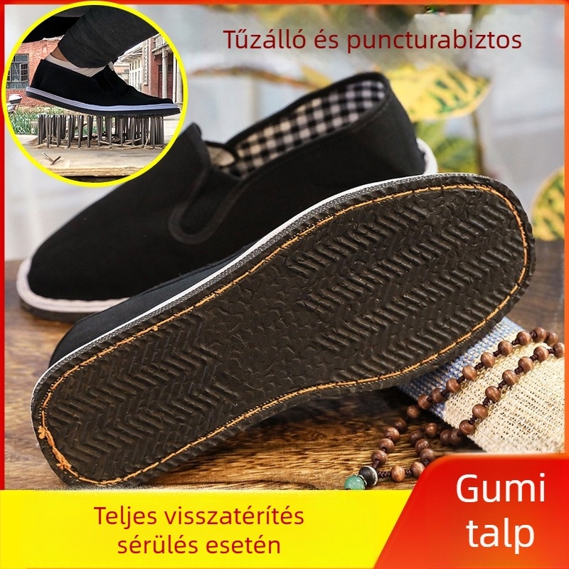 Férfi munkacipő pamut felsőrész, kerek orrú, műanyag talp, varrott szerkezet