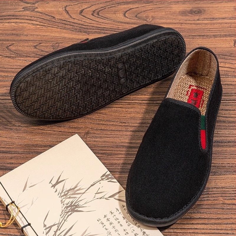 Férfi slip-on Corduroy anyagú cipő, kerek orr, alacsony szár, többrétegű talp