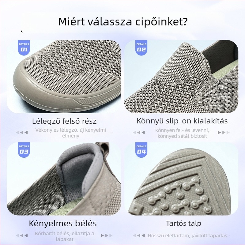 Férfiak számára lélegző hálós felsőrészű slip-on mindennapi cipő, alacsony toppal, EVA talpbetéttel, PU talppal
