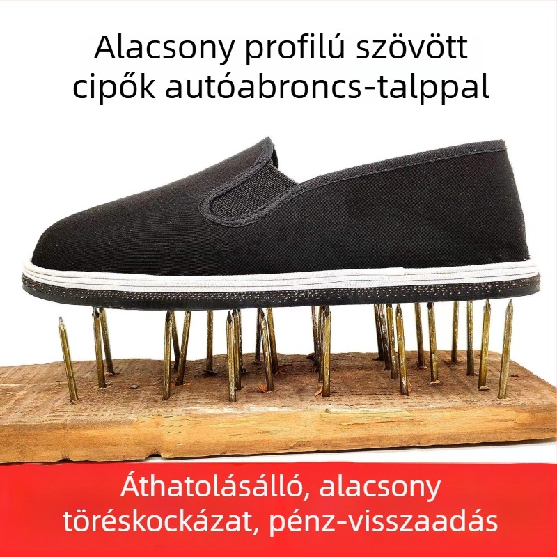 Uniszex vászoncipő, kerek orr, pamut felsőrész, gumi talp, vulkanizált konstrukció