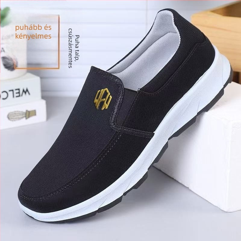 Férfi vászoncipő, slip-on, kerek orrú, alacsony felső rész, sekély nyílás