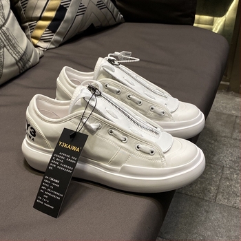 Y3KAIWA Fekete vászon sneaker vastag talppal, alacsony felsőrésszel, minimalist cipzárral, mindennapi sportcipő