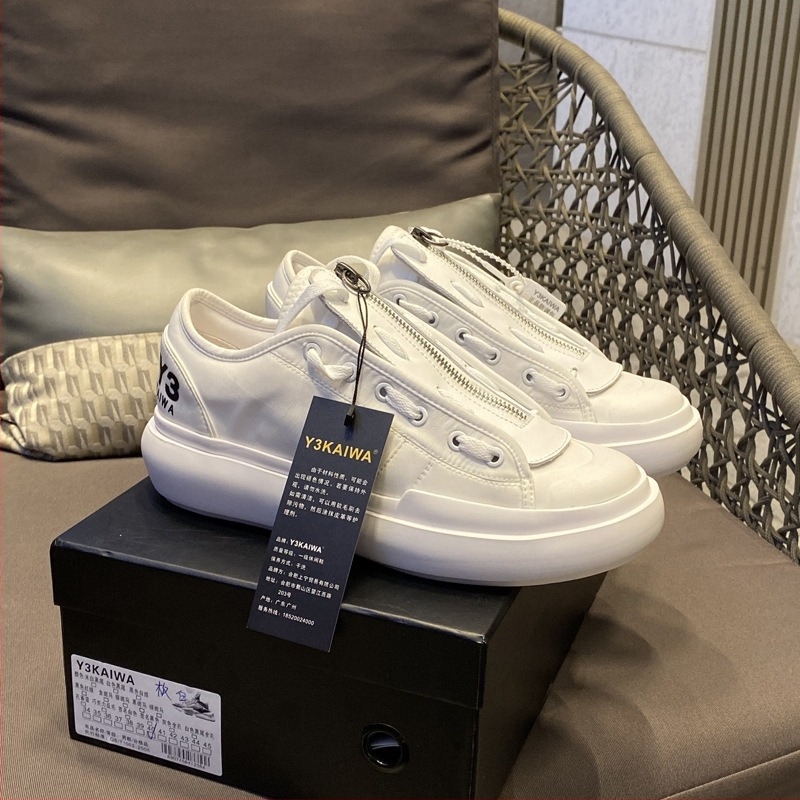 Y3KAIWA Fekete vászon sneaker vastag talppal, alacsony felsőrésszel, minimalist cipzárral, mindennapi sportcipő