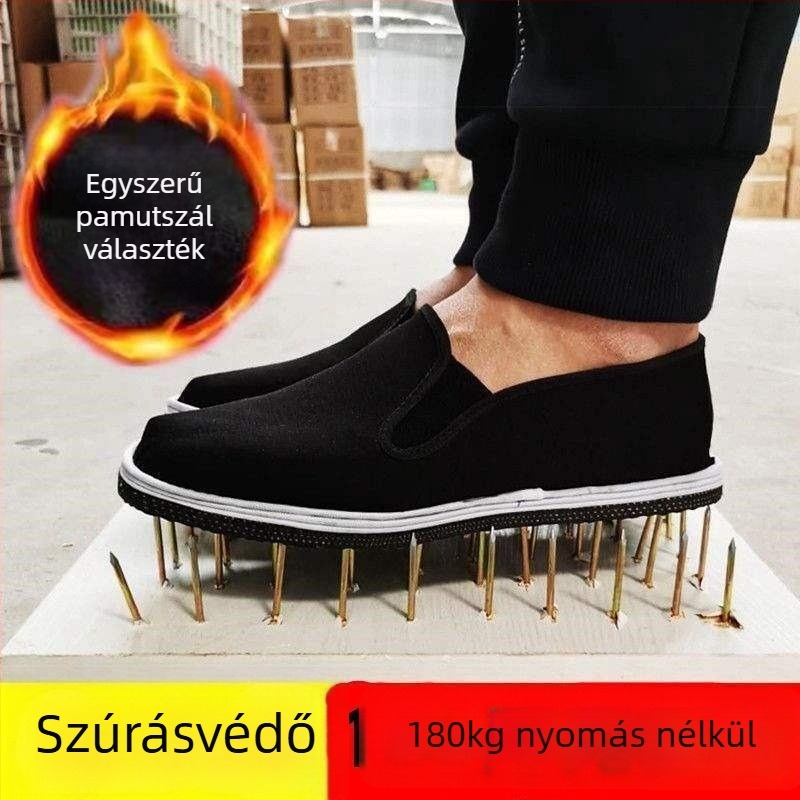 Férfi munkacipő pamut felső rész, fleece bélés, csúszásmentes talp, kopásálló, alacsony profil