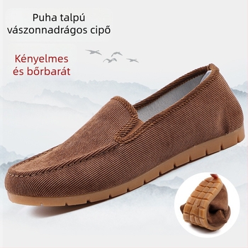 Férfi vászoncipő slip-on, felső része velúr, kerek orr, légáteresztő, TPR talp
